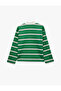 Comfortable Fit Cotton Ribbed Buttoned Polo Collar Striped Sweatshirt - 7