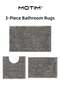 3 Piece Bathroom Rugs Ultra Soft Non-Slip Bath Rugs and Absorbent Chenille Bath Rugs for Bathroom Tub Shower Grey