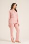 Women's Dusty Rose Shirt Collar Pajama Set, Combed Modal Pajama Set with Pockets, 50% Cotton 50% Modal - 3