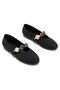 Women's Non-Slip Sole Buckle Rubber Detailed Black Nubuck Ballerina Shoes