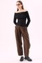 Crep Women's Viscose Fabric Madonna Collar Off-The-Shoulder Gathered Long Sleeve Blouse - 4