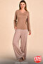 Women's Viscose Pajama Set Long Sleeve V-Neck Patterned Comfortable Pajama Set 11704 - 3