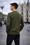 Men's Basic Crew Neck Loose Khaki Winter Sweatshirt - 5