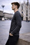 Men's Basic Crew Neck Loose Anthracite Winter Sweatshirt - 2