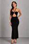 Black Low-Cut Halter Neck Long Evening Dress