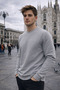 Men's Basic Crew Neck Loose Gray Winter Sweatshirt - 2