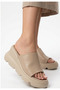 Beige Women's Wedge Heel Slippers