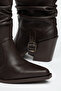 Women's Western Cowboy Vegan Faux Leather Drawstring Buckle Pointed Toe Thick Heeled Boots - 6