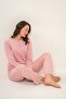 Women's Dusty Rose Buttoned Collar Pajama Set, Combed Modal Pajama Set with Pockets, 50% Cotton 50% Modal - 8