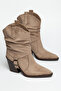 Women's Western Cowboy Vegan Faux Leather Drawstring Buckle Pointed Toe Thick Heeled Boots - 4