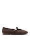 Women's Non-Slip Sole Buckle Rubber Detailed Brown Nubuck Ballerina Shoes - 3