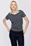 Women's Contrast Collar Striped T-Shirt