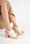 Women's Genuine Leather Platform Heeled Sandals - Cream