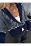 Tasseled Shawl Collar Navy Blue Gray Oversized Knitwear Cardigan - 2