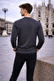 Men's Basic Crew Neck Loose Anthracite Winter Sweatshirt - 5