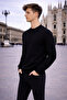 Men's Basic Crew Neck Loose Black Winter Sweatshirt - 4
