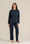 Women's Navy Blue Solid Color Pajama Set, Combed Cotton Modal Pajama Set with Pockets, 50% Cotton 50% Modal - 6