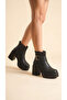 Comfortable High Heeled Women's Boots with Side Zipper and Buckle Detail - 4