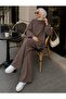 Women's Ribbed Detailed Side-Tie Long Tunic and Wide-Leg Pants Two-Piece Hijab Set - 4
