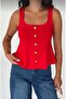 Women's Thick Strap Square Neck Gold Buttoned Waist Pleated Flounce Peplum Blouse - 7