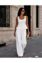 Women's Thick Strap Square Neck Gold Buttoned Waist Pleated Flounce Peplum Blouse - 3