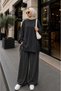 Women's Ribbed Detailed Side-Tie Long Tunic and Wide-Leg Pants Two-Piece Hijab Set - 2