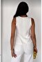 Women's Thick Strap Square Neck Gold Buttoned Waist Pleated Flounce Peplum Blouse - 4