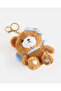 Girls Brown Teddy Bear Bag Charm With Blue Bow - 3