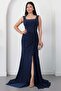 Square Neck Beaded Slit Dress Ecr5974 - 4