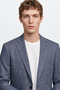 Men's Blue Wool Slim Fit Mono Collar Dobby Blazer Jacket with Flap Pockets - 5