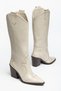 Women's Cowboy Boots - Pointed Toe Contrast Stitching Detailed Thick Heeled Faux Leather - 5
