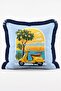 Yellow Retro Vespa Motor and Lemon Tree Themed Fringed Cushion Cover