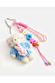 Women Blue Plush Teddy Bear Heart Charm Keyring - 3