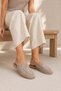 Sorelia Women's Genuine Suede Leather Buckle Closed Toe Open Back Sandals Beige - 5