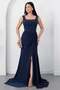 Square Neck Beaded Slit Dress Ecr5974 - 3
