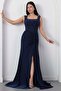 Square Neck Beaded Slit Dress Ecr5974 - 7
