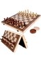 15 Inch Wooden Chess & Checkers Set, Magnetic Folding Chess Board with Storage, Portable Travel Board Game for Adults & Kids, Felt Interior, Wooden Chess Pieces, Family Strategy Game - 5