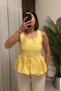 Sleeveless Balloon Skirted Square Neck Yellow Women's Blouse