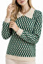 Women's Knitwear Sweater Green Ecru Patterned Polo Collar Long Sleeve Knitted Patterned Stylish Sweater - 5