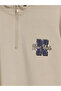 Beige Stand Collar Embroidered Boys' Thick Sweatshirt - 3