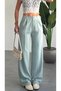 Women's Mint Green High Waist Double Pleated Palazzo Fabric Trousers Flowy Wide Leg Casual Stylish Office Pan