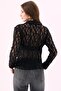 Crep Women's Lace Fabric Transparent Gold Buttoned Long Sleeve Shirt Black - 7