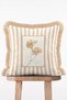 Beige Striped Dried Elegant Floral Patterned Decorative Fringed Throw Pillow Cover