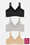 3-piece seamless laser cut ghost bra set - wirefree and invisible everyday bra - black grey nude - 3