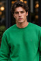 Men's Green Basic Crew Neck Relaxed Sweatshirt - 5