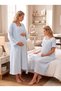 New Season Blue Muslin Fabric Buttoned Breastfeeding Compatible Design Short Sleeve 100% Cotton Maternity Nightgown Set of 2 - 8