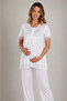 Women's Ecru Lace Short Sleeve Cotton Viscose Maternity Pajama Set - 3