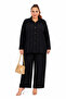 Plus Size Oversized Stone Detailed Pleated Shirt Collar Viscose Relaxed Cut Women's Two-Piece Set with Pants