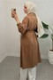 Elastic Sleeve Belted Lined Trench Coat - Tan - 2