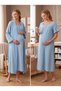 New Season Indigo Muslin Fabric Buttoned Breastfeeding Compatible Design Short Sleeve 100% Cotton Maternity Nightgown Set of 2 - 5